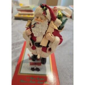 1993 THC Fabric Mache Santa Claus Figurine 11" with Box Christmas Decoration